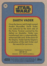 Star Wars Throwback Thursday 2023 Card #71 Darth Vader 1977 Topps Baseball