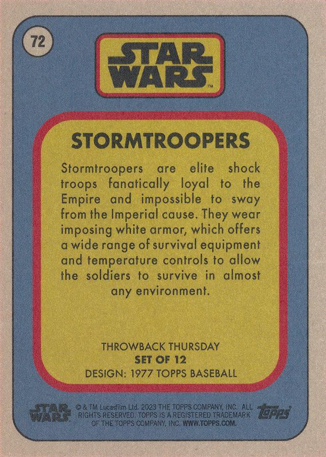 Star Wars Throwback Thursday 2023 Card #72 Stormtroopers 1977 Topps Baseball