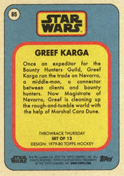 Star Wars Throwback Thursday 2023 Card #85 Greef Karga 1979-80 Topps Hockey