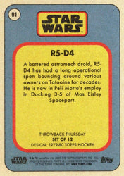 Star Wars Throwback Thursday 2023 Card #91 R5-D4 1979-80 Topps Hockey