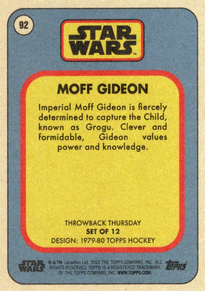 Star Wars Throwback Thursday 2023 Card #92 Moff Gideon 1979-80 Topps Hockey