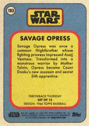 Star Wars Throwback Thursday 2023 Card #103 Savage Opress 1966 Topps Baseball