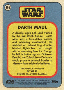 Star Wars Throwback Thursday 2023 Card #104 Darth Maul 1966 Topps Baseball