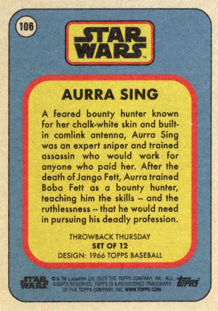 Star Wars Throwback Thursday 2023 Card #106 Aurra Sing 1966 Topps Baseball