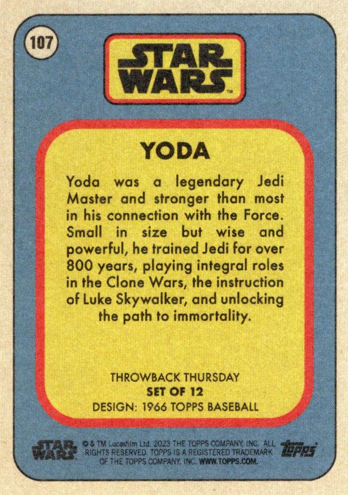 Star Wars Throwback Thursday 2023 Card #107 Yoda 1966 Topps Baseball