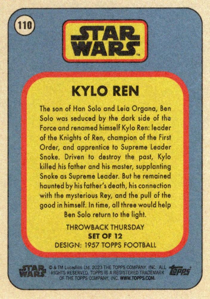 Star Wars Throwback Thursday 2023 Card #110 Kylo Ren 1957 Topps Football