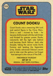 Star Wars Throwback Thursday 2023 Card #111 Count Dooku 1957 Topps Football