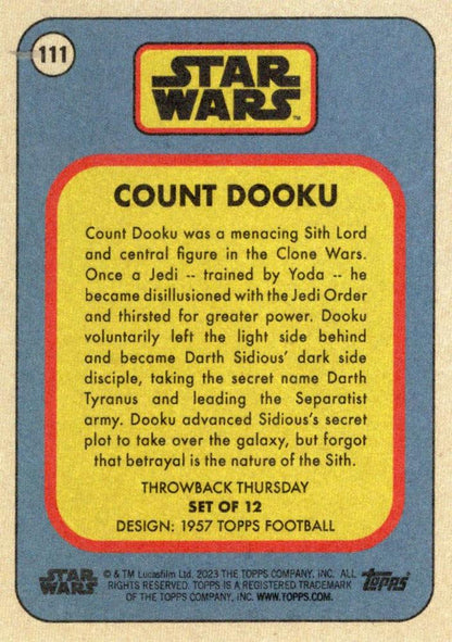 Star Wars Throwback Thursday 2023 Card #111 Count Dooku 1957 Topps Football