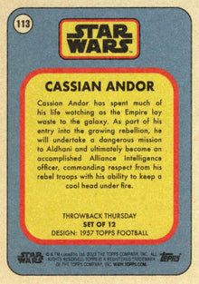 Star Wars Throwback Thursday 2023 Card #113 Cassian Andor 1957 Topps Football