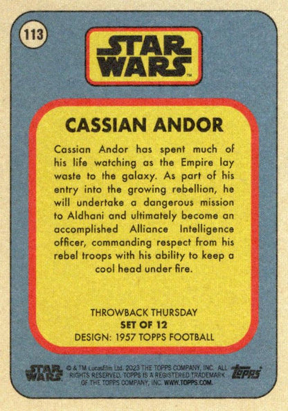 Star Wars Throwback Thursday 2023 Card #113 Cassian Andor 1957 Topps Football