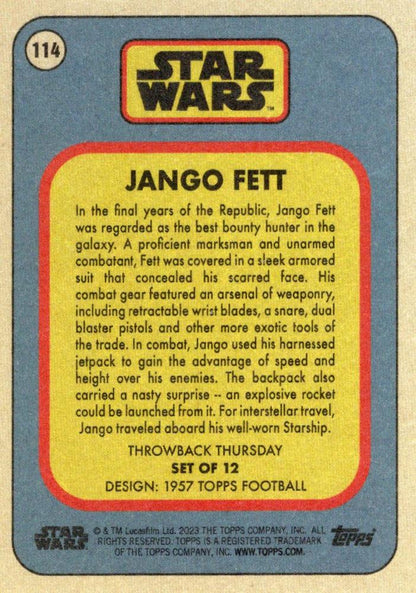 Star Wars Throwback Thursday 2023 Card #114 Jango Fett 1957 Topps Football