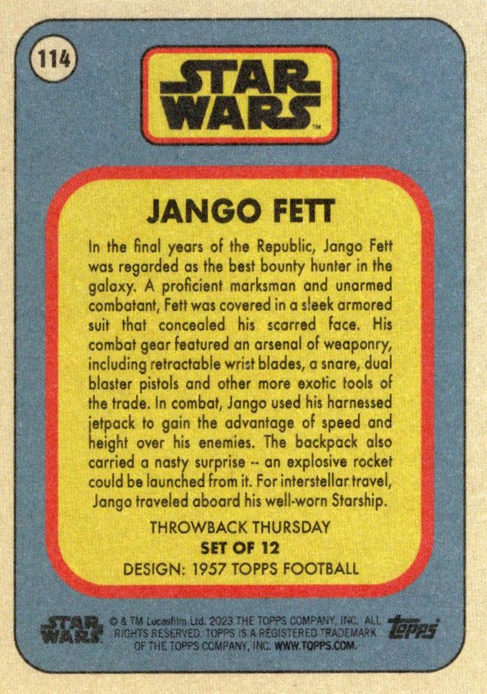 Star Wars Throwback Thursday 2023 Card #114 Jango Fett 1957 Topps Football