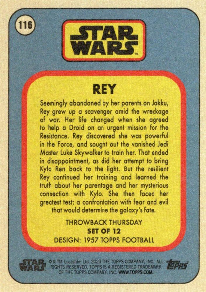 Star Wars Throwback Thursday 2023 Card #116 Rey 1957 Topps Football