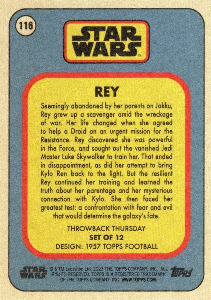 Star Wars Throwback Thursday 2023 Card #116 Rey 1957 Topps Football