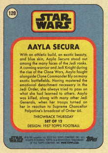 Star Wars Throwback Thursday 2023 Card #120 Aayla Secura 1957 Topps Football