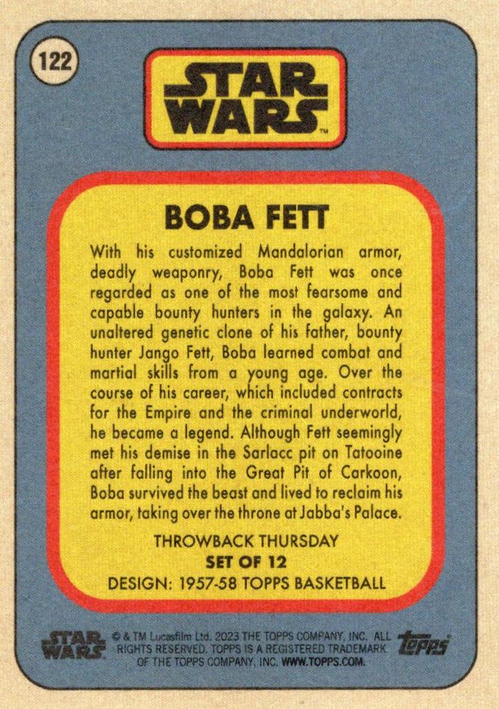 Star Wars Throwback Thursday 2023 Card #122 Boba Fett 1957-58 Topps Basketball