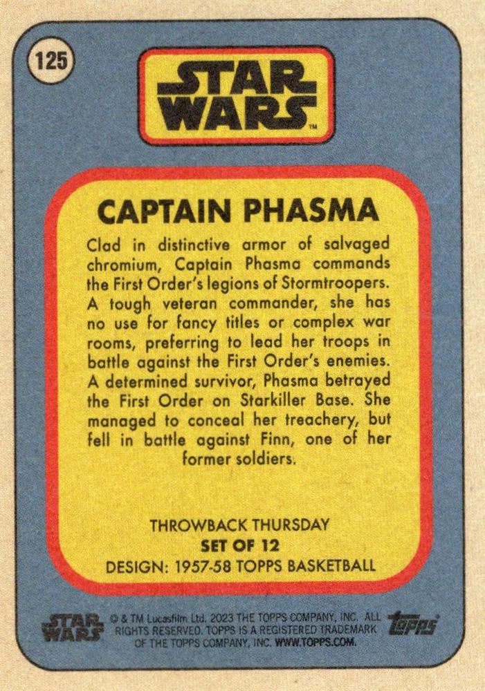 Star Wars Throwback Thursday 2023 Card #125 Captain Phasma 1957-58 Topps Basketball