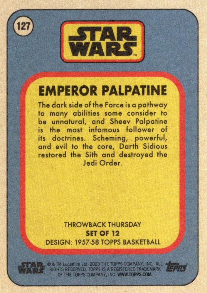 Star Wars Throwback Thursday 2023 Card #127 Emperor Palpatine 1957-58 Topps Basketball