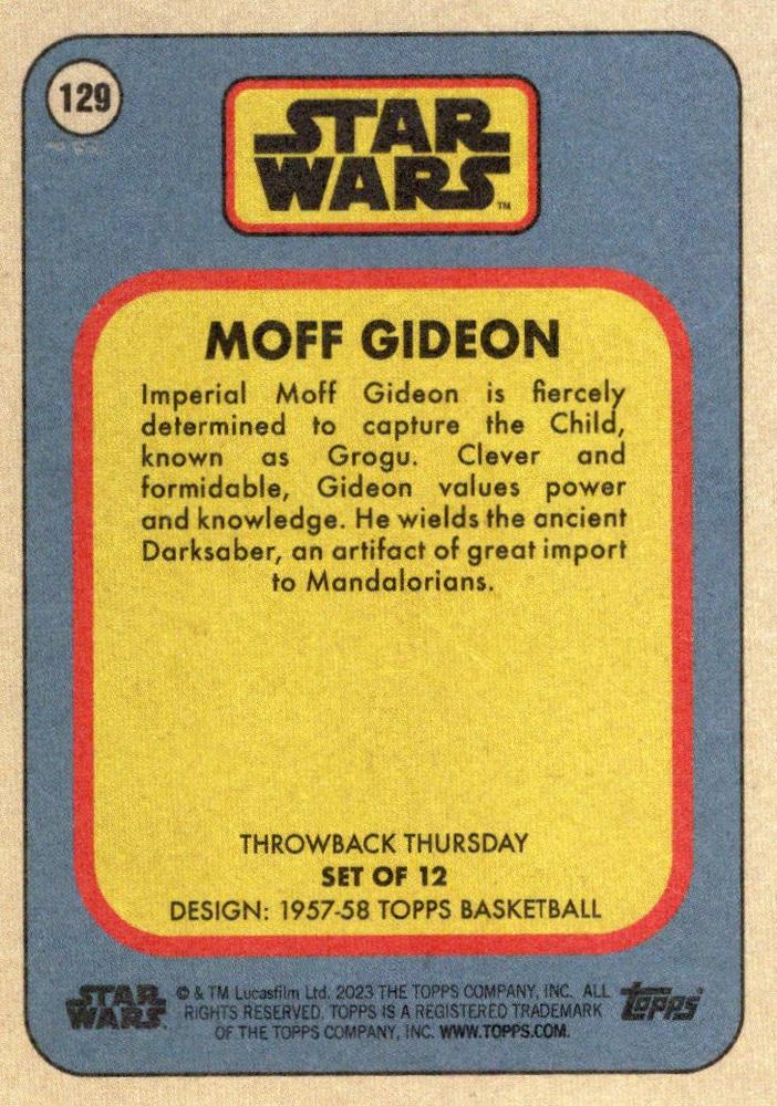 Star Wars Throwback Thursday 2023 Card #129 Moff Gideon 1957-58 Topps Basketball