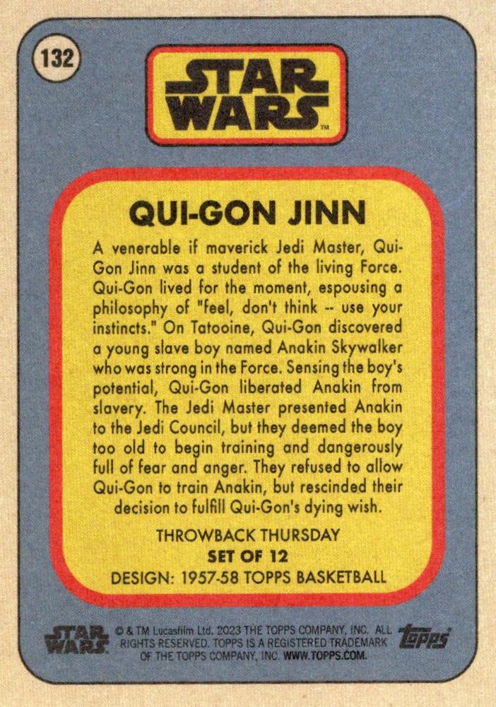 Star Wars Throwback Thursday 2023 Card #132 Qui-Gon Jinn 1957-58 Topps Basketball