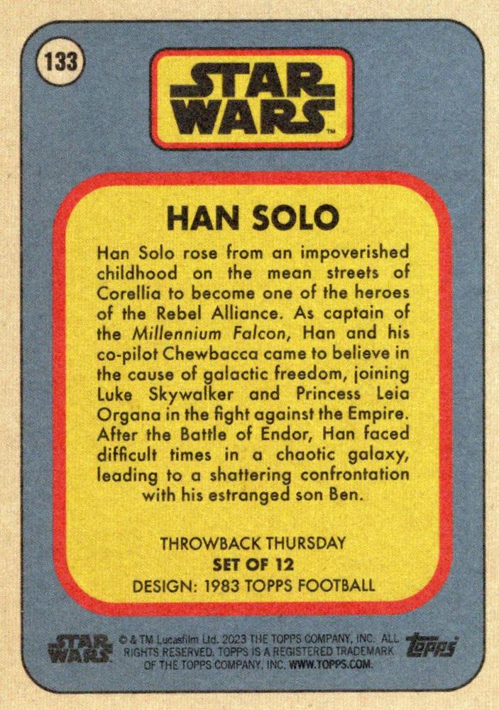 Star Wars Throwback Thursday 2023 Card #133 Han Solo 1983 Topps Football