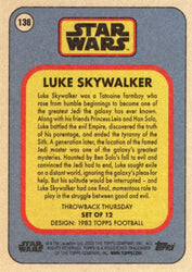 Star Wars Throwback Thursday 2023 Card #136 Luke Skywalker 1983 Topps Football