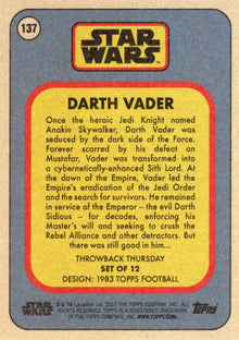 Star Wars Throwback Thursday 2023 Card #137 Darth Vader 1983 Topps Football