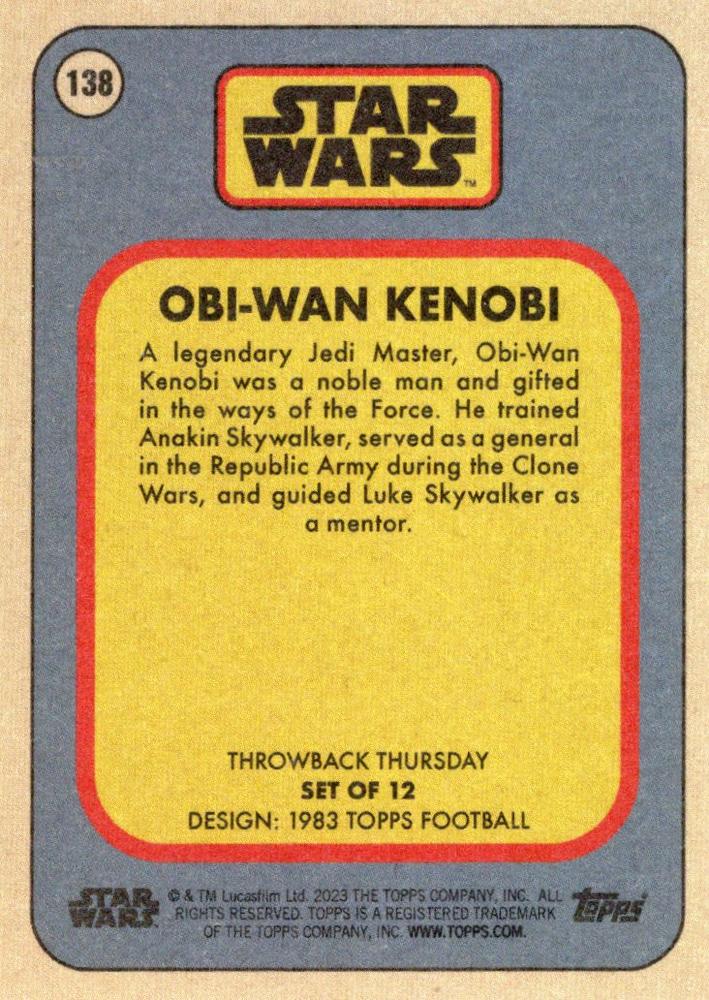 Star Wars Throwback Thursday 2023 Card #138 Obi-Wan Kenobi 1983 Topps Football