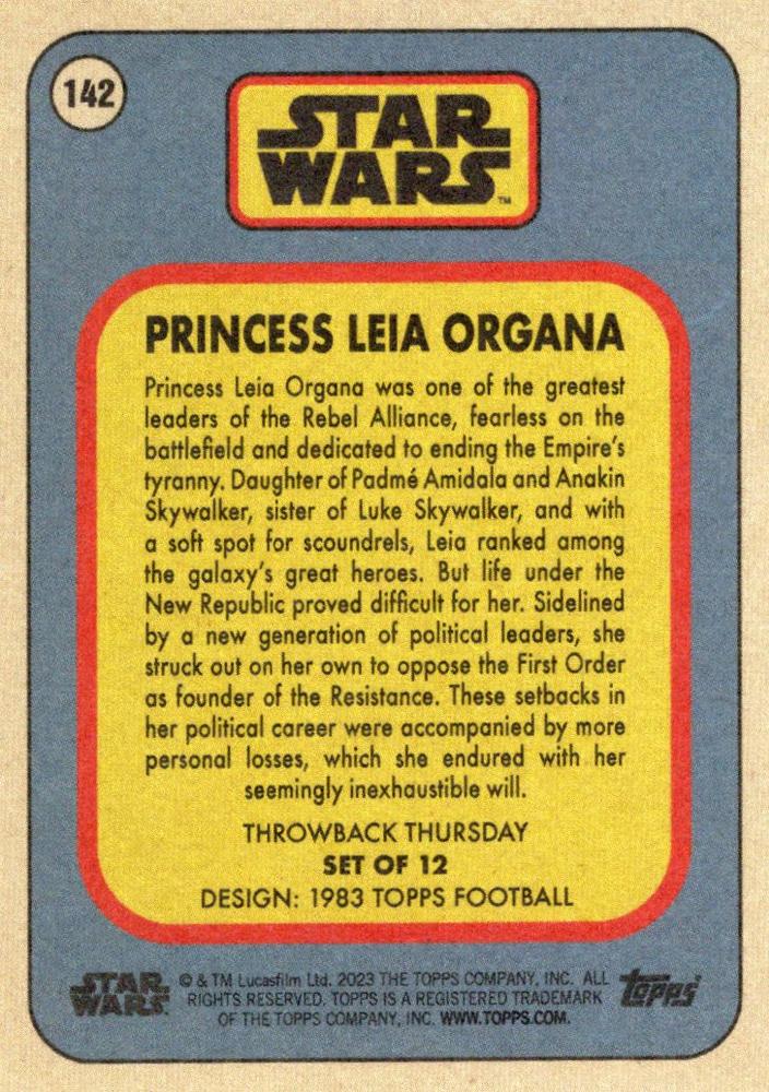 Star Wars Throwback Thursday 2023 Card #142 Princess Leia Organa 1983 Topps Football