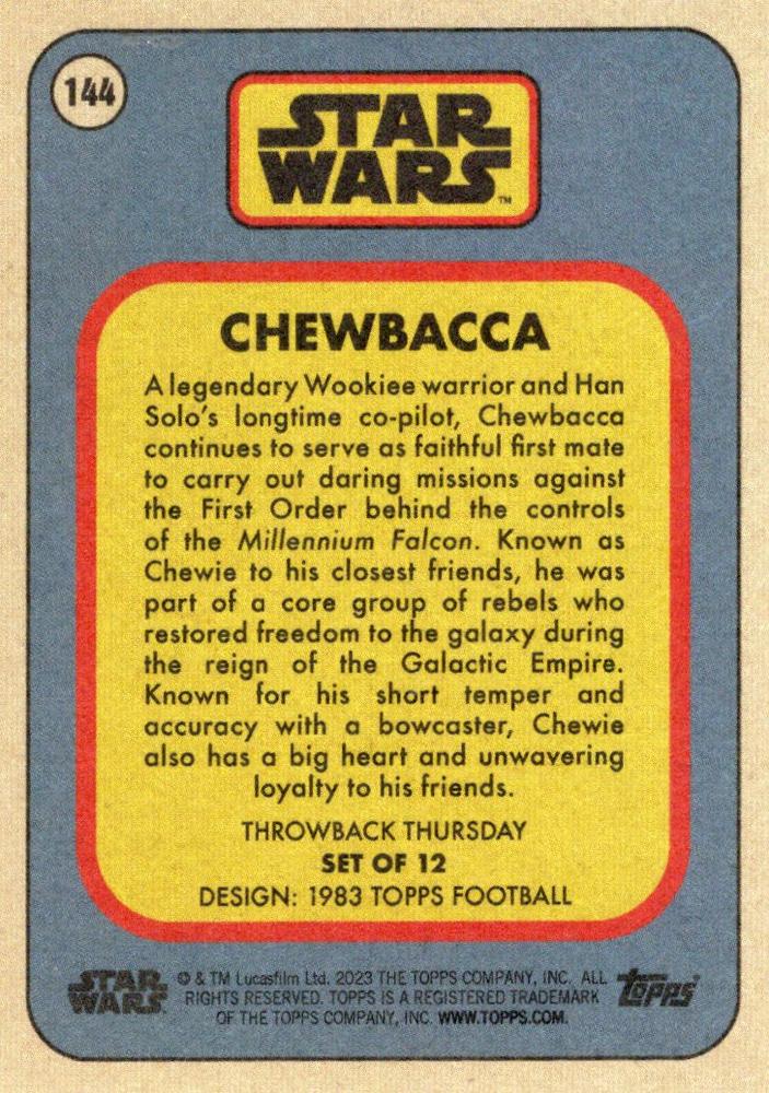Star Wars Throwback Thursday 2023 Card #144 Chewbacca 1983 Topps Football