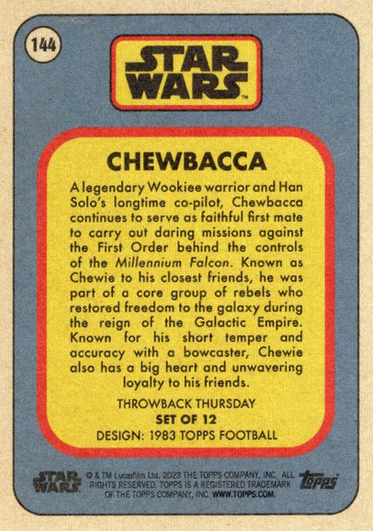 Star Wars Throwback Thursday 2023 Card #144 Chewbacca 1983 Topps Football