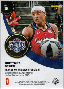 2025 Panini WNBA Player of the Day Blue Parallel Card 36 Brittney Sykes 15/50