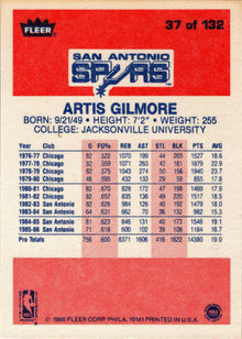 1986-87 Fleer Basketball #37 Artis Gilmore Base Rookie Card