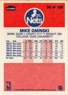 1986-87 Fleer Basketball #38 Mike Gminski Base Rookie Card