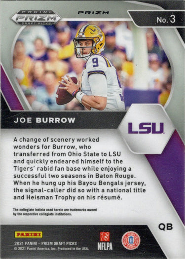 Panini Prizm Draft Picks 2021 Gold Cracked Ice Parallel Card 3 Joe Burrow