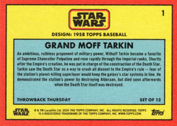 Star Wars Throwback Thursday 2024 Card #1 Grand Moff Tarkin 1958 Baseball