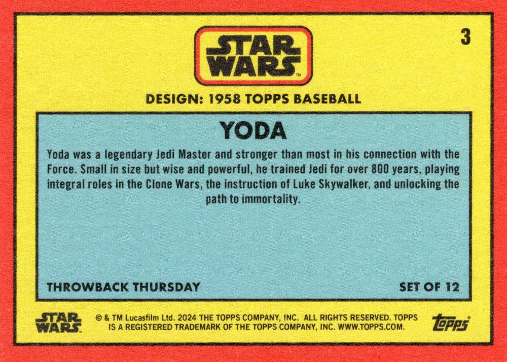 Star Wars Throwback Thursday 2024 Card #3 Yoda 1958 Baseball