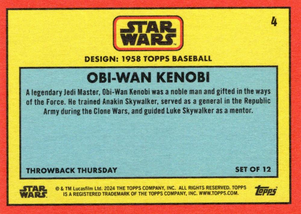 Star Wars Throwback Thursday 2024 Card #4 Obi-Wan Kenobi 1958 Baseball