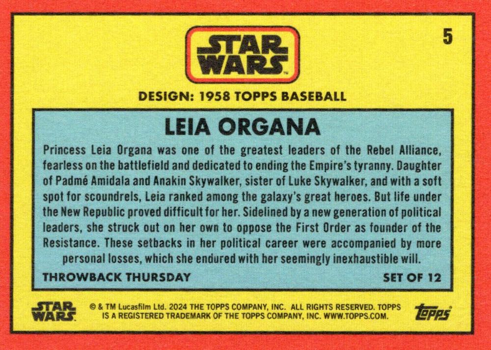 Star Wars Throwback Thursday 2024 Card #5 Leia Organa 1958 Baseball