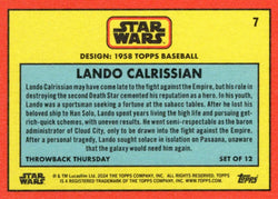 Star Wars Throwback Thursday 2024 Card #7 Lando Calrissian 1958 Baseball