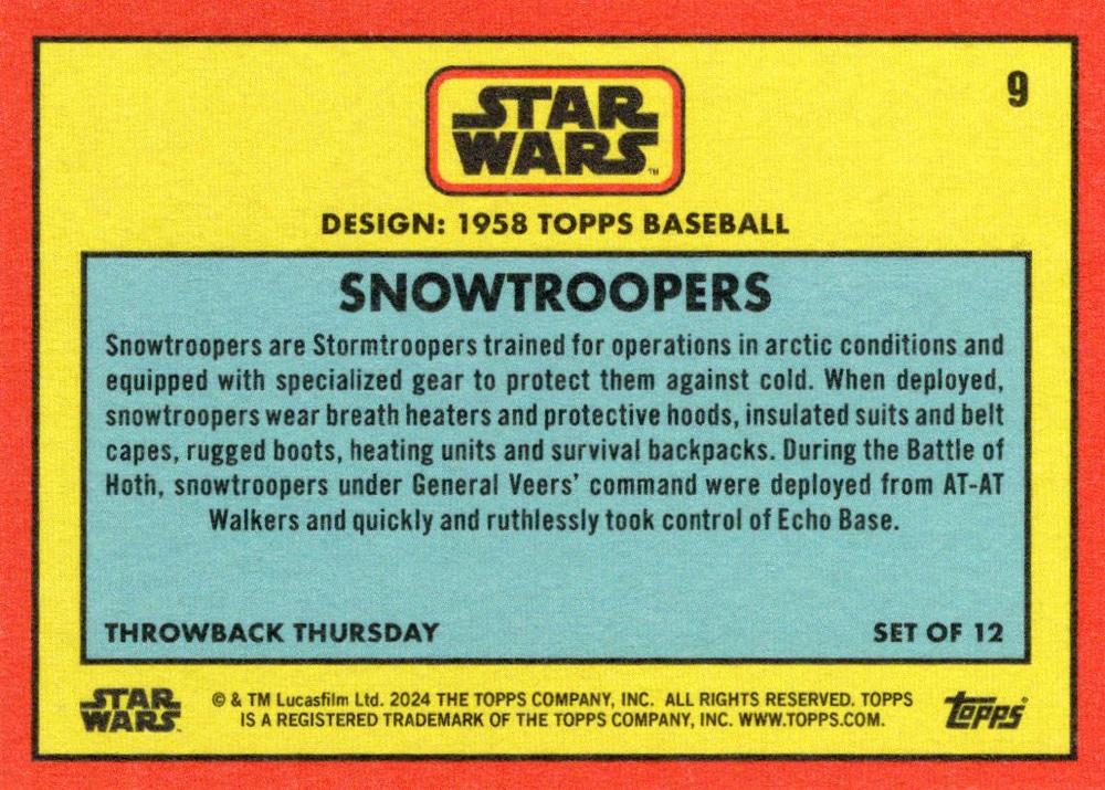 Star Wars Throwback Thursday 2024 Card #9 Snowtroopers 1958 Baseball