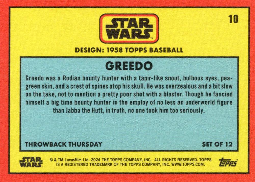 Star Wars Throwback Thursday 2024 Card #10 Greedo 1958 Baseball