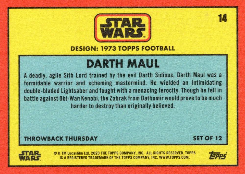 Star Wars Throwback Thursday 2024 Card #14 Darth Maul 1973 Topps Football