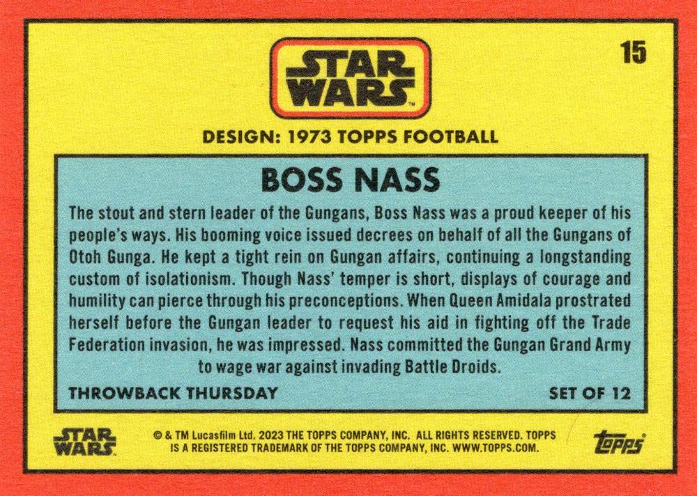 Star Wars Throwback Thursday 2024 Card #15 Boss Nass 1973 Topps Football