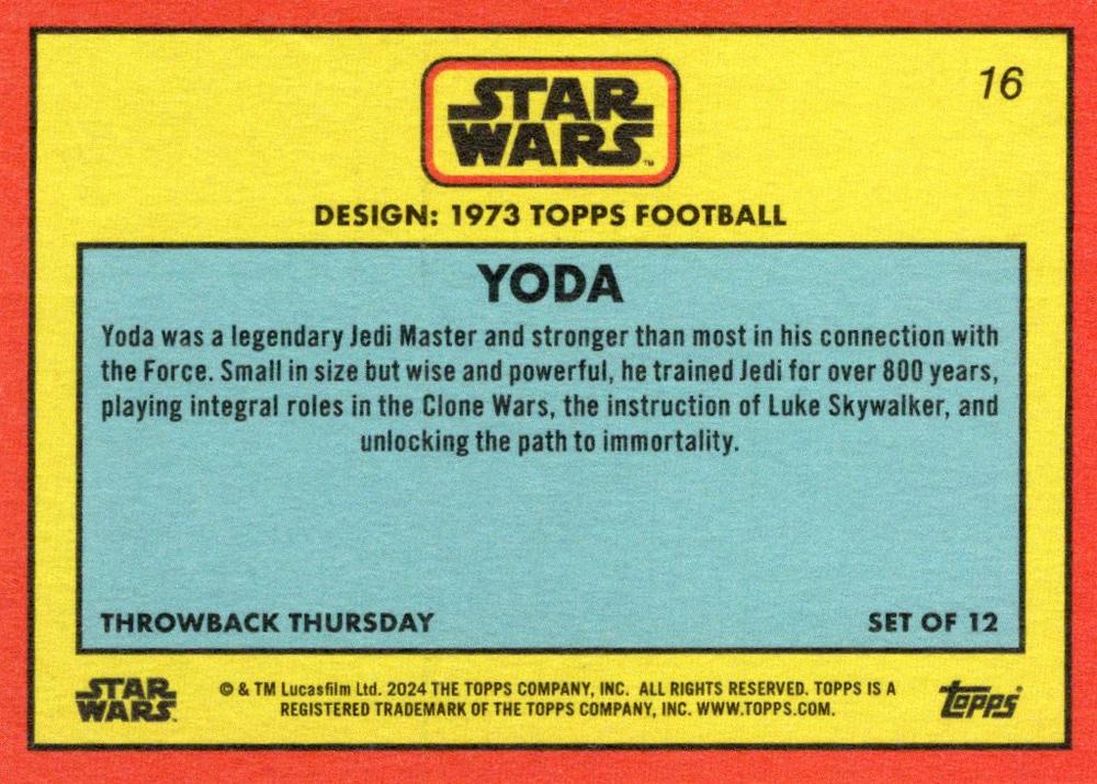 Star Wars Throwback Thursday 2024 Card #16 Yoda 1973 Topps Football