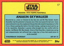 Star Wars Throwback Thursday 2024 Card #17 Anakin Skywalker 1973 Topps Football