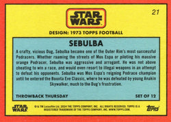 Star Wars Throwback Thursday 2024 Card #21 Sebulba 1973 Topps Football