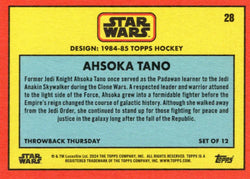 Star Wars Throwback Thursday 2024 Card #28 Ahsoka Tano 1984-85 Topps Hockey