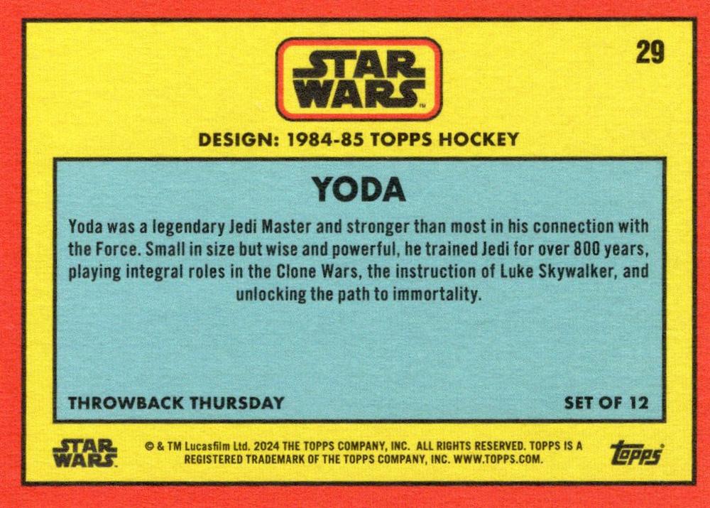 Star Wars Throwback Thursday 2024 Card #29 Yoda 1984-85 Topps Hockey