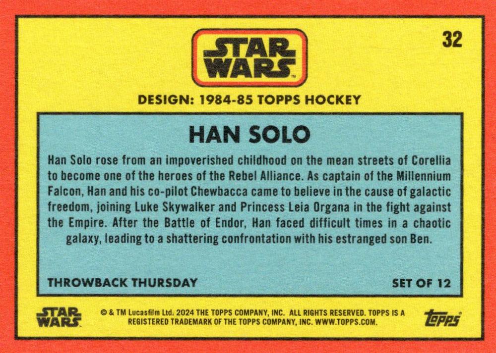 Star Wars Throwback Thursday 2024 Card #32 Han Solo 1984-85 Topps Hockey